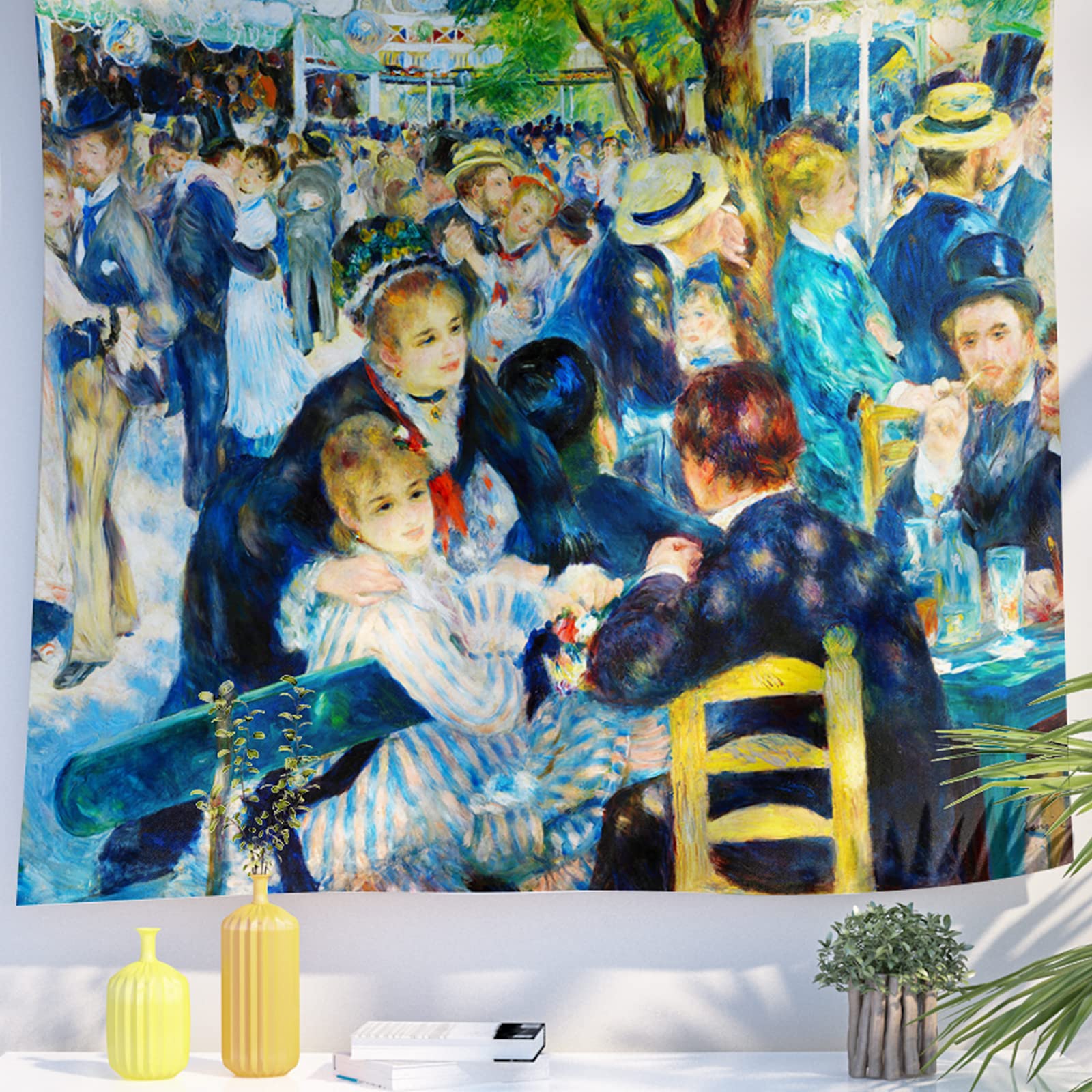 Berkin Arts Decor Wandteppich zum Aufhängen, Hintergrund aus hochwertigem Polyesterstoff Post-Impressionismus Klassisches Gemäldeporträt 130 x 150 CM (Pierre Renoir-Tanz im Moulin de la Galette) — image 1