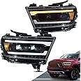 VLAND Projector Headlights Compatible with Dodge RAM 1500 New Body(NOT fit Classic Models) 2019-2023 5th Gen w/Dynamic Animation Running Light Bar w/Switchback Sold as a PAIR, Amber Reflector