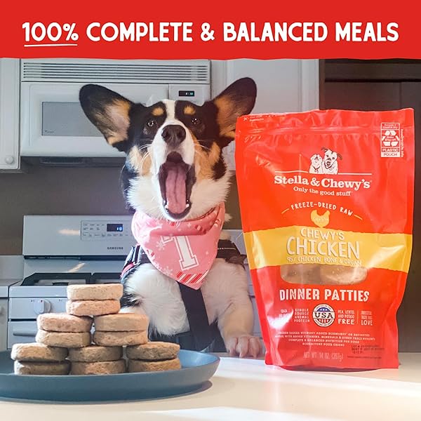 STELLA & CHEWY’S FREEZE DRIED RAW DINNER PATTIES – GRAIN FREE DOG FOOD, PROTEIN RICH CHEWY’S CHICKEN RECIPE – 25 OZ BAG