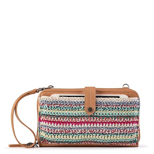 The Sak Iris Large Smartphone Crossbody Bag in Crochet and Faux Leather,  Convertible Wristlet Purse Design, Eden Stripe in Kuwait Whizz