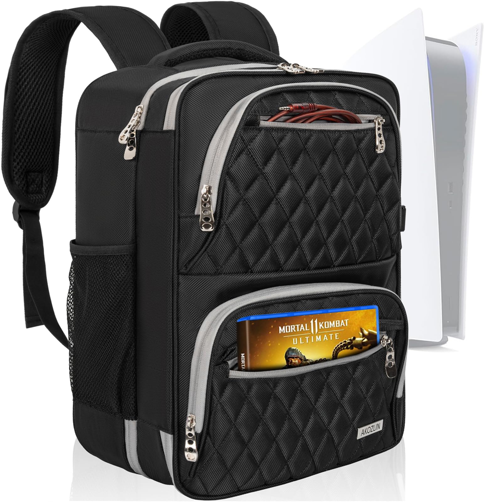 AKOZLIN Travel Gaming Console Backpack Compatible with Play Stantion 5 4 PS5 Pro/PS4/PS4 Pro/PS4 Slim/Xbox One X S With Pockets for Accessories [Video Game]