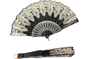 INNOLIFE Spanish Folding Retro Pattern Hand Fan for Women, Handheld Chinese Folding Fan Hand Fan for Party Dancing Wedding and Home Decoration (Black)
