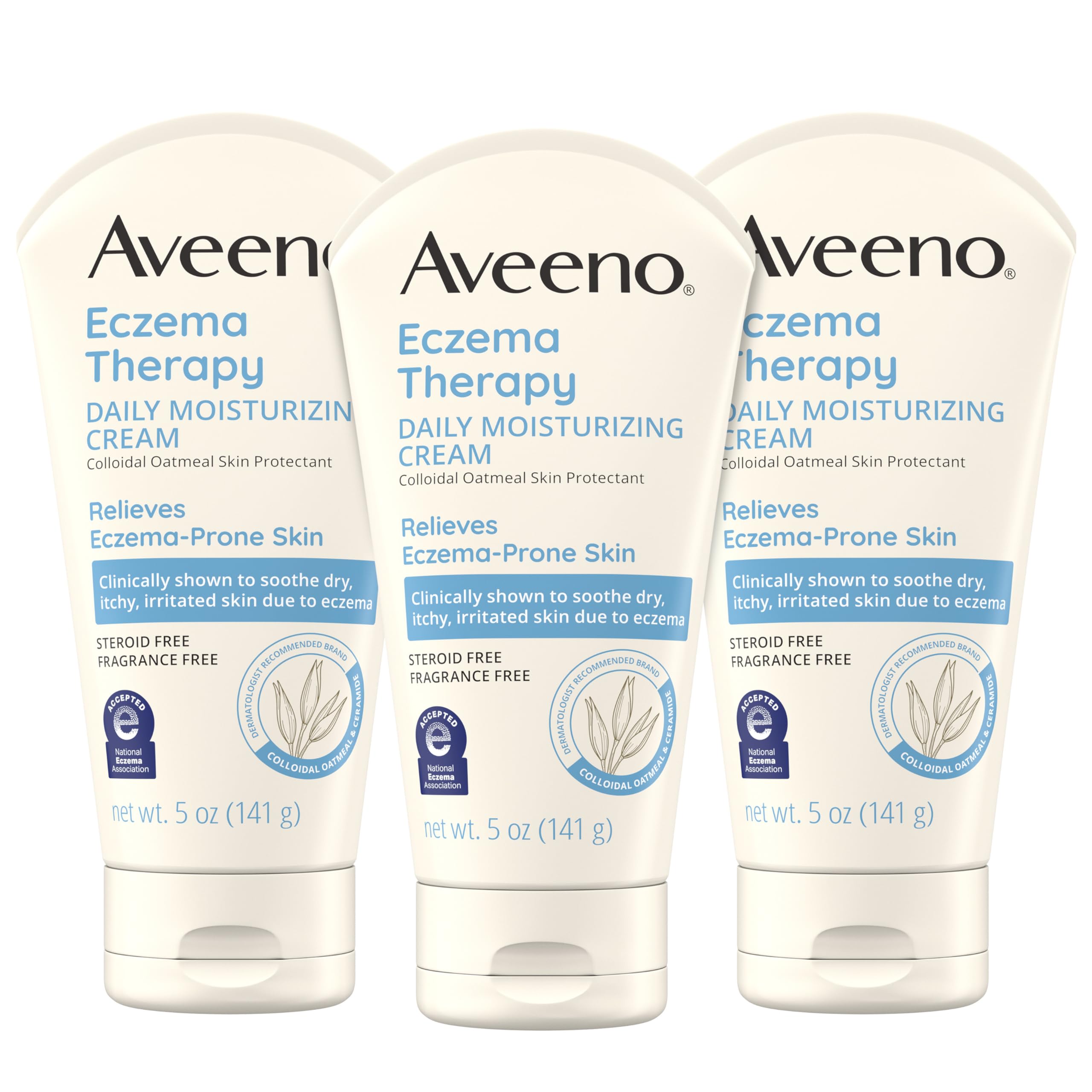 Photo 1 of Aveeno Eczema Therapy Daily Moisturizing Body Cream for Sensitive Skin, Soothing Eczema Relief Cream, Colloidal Oatmeal & Ceramide for Dry & Itchy Skin, Steroid- & Fragrance-Free, 5 oz, Pack of 3