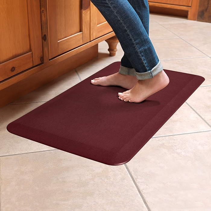 NewLife By GelPro Anti-Fatigue Kitchen Floor Mat Stain Resistant Surface with 3/4 Thick Ergo-foam Core for Health and Wellness, 20" x 32", Leather Grain Cranberry