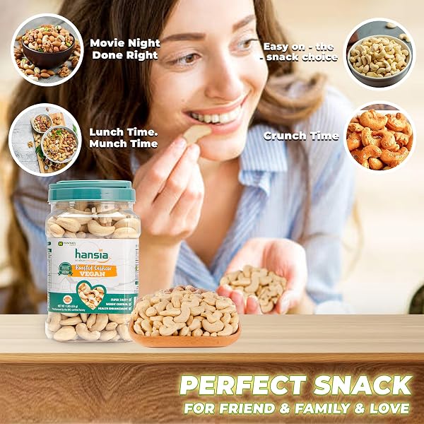HANSIA ROASTED CASHEW VEGAN, DRY ROASTED UNSALTED SUPERFOOD, FRESH, HEALTHY, LOW SODIUM SNACKS, RICH OF PROTEIN & NATURAL FIBER, PROTEIN, VITAMIN AND IRON (ROASTED CASHEW , 1 POUND (PACK OF 1))