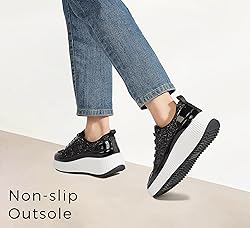LUCKY STEP Women's Platform Sneakers Rhinestone