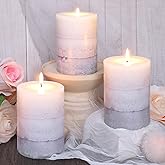 Set of 3 Scented Pillar Candles Creamy Coconut Scented 3" x 4" Long-Lasting Burn Candle White Gray Palette Pillar Candle Clean Burning No Drip Candles Gift for Home Party Dinner Table Decor