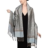 Achillea Two-Tone Vintage Paisley Pashmina Scarf – Lightweight Wrap & Shawl for Dresses, Weddings, Travel, All Seasons