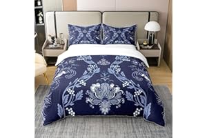 Erosebridal 100% Cotton Baroque Floral Duvet Cover for Kids Boys Adults Men, Baroque Damask Victorian Flower Comforter Cover 