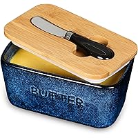 Ceramic Butter Dish Keeper Container - Vicrays Porcelain Airtight Lid Butter Container with Knife for Countertop - Large Butt