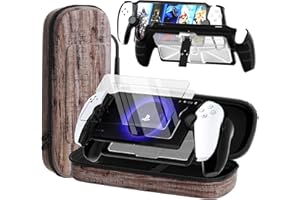 QUAGGY 3-in-1 Accessoris Kit Compatible with PlayStation Portal, EVA Carrying Case for PS Portal with Silicone TPU&Hard PC Clear Protective Cover, 2 Pack Screen Protectors (Wood)