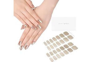 DANNI & TONI Semi Cured Gel Nail Strips Champagne Gold (Golden Veil) Mirror Gel Nail Wraps UV Nails 28 Stickers