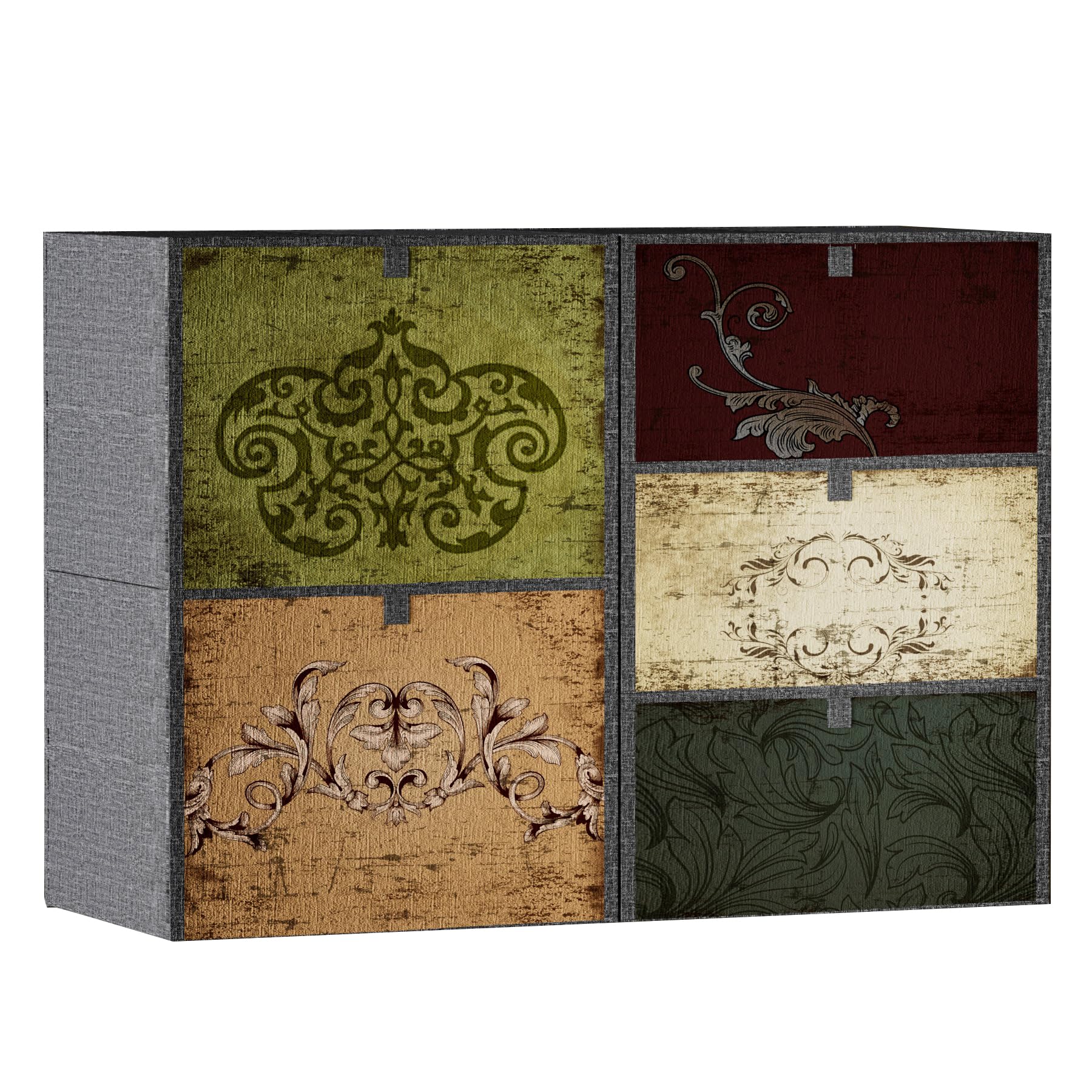 Photo 1 of VASICAR 5 Pack Stackable Storage Boxes with Metal Frame & Pull-down Lid, Foldable Storage Cube Bins Shoe Containers Boxes for Bedroom, Pattern