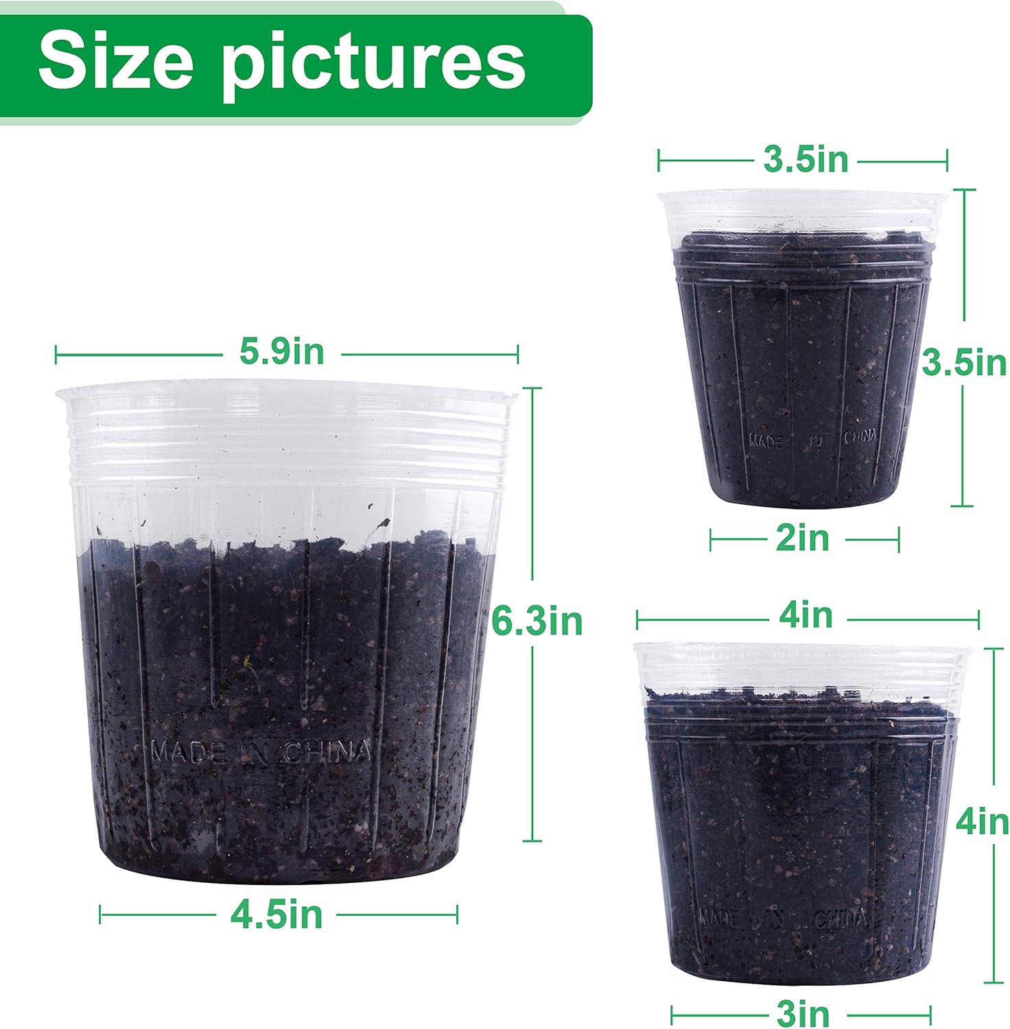 Plant Nursery Pots 6/4/3 Inch 20pcs Labels, Transparent Plastic Planter with Drainage Hole for Indoor Succulent herb Planter ,Seed Starting Pot Flower Plant Container for Seedlings, Cuttings 36 Packs: Kitchen & Dining