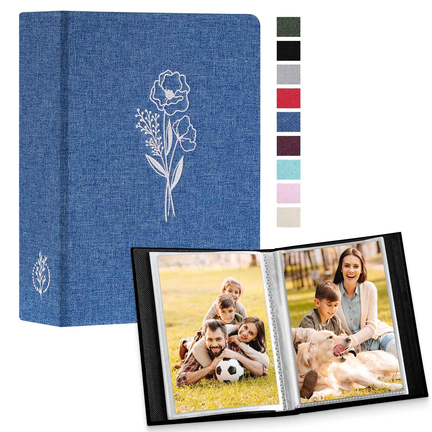 Lanpn Small Photo Album 6x4 2 Packs, Each Pack holds 100 Pictures, Slip in Pockets Mini Linen Top Loading Photo Albums for Portrait Only 10x15cm Picture Blue