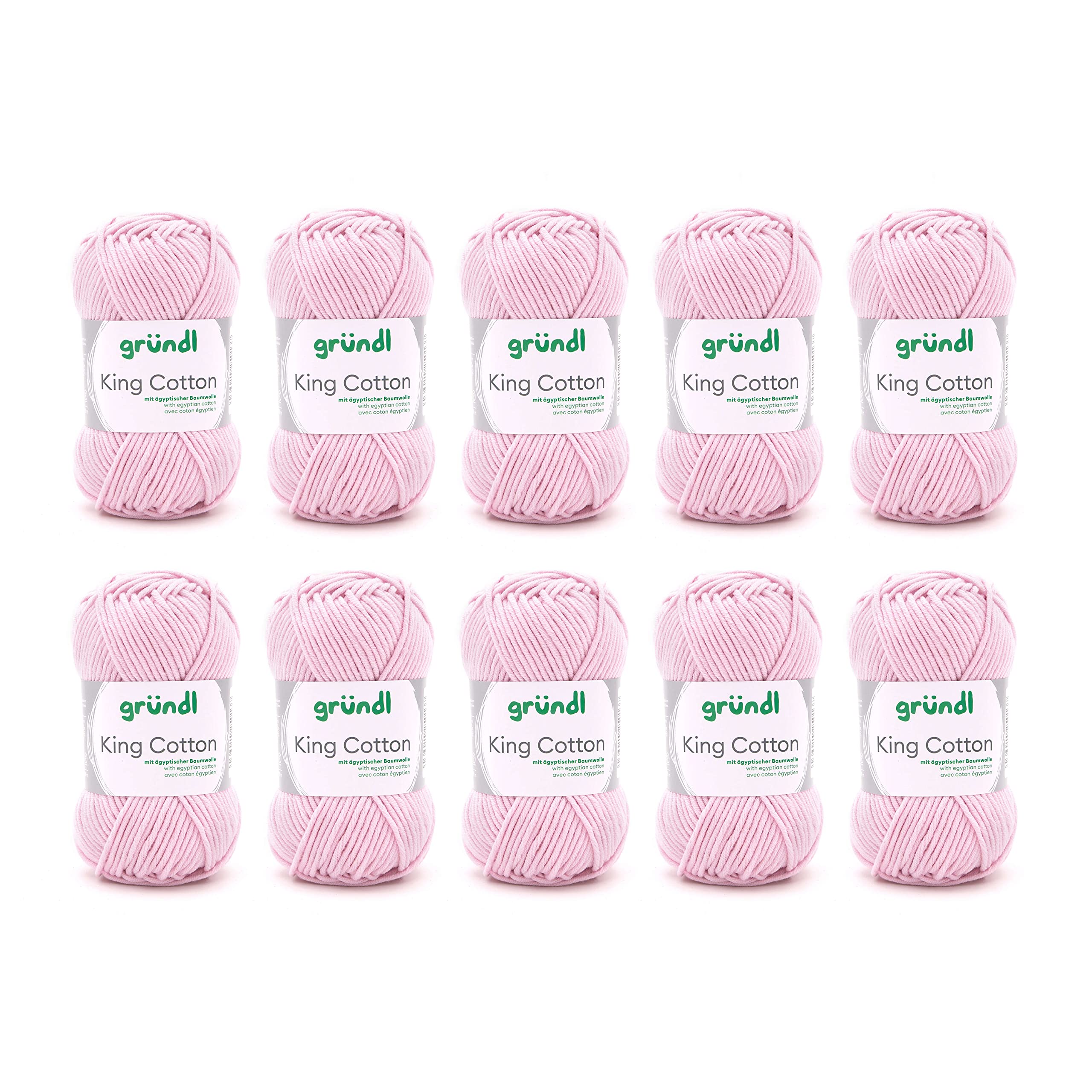 Gründl King Cotton Wool - Thick Wool for Knitting - Knitting Yarn - Crochet Yarn - Soft and Skin Friendly - 55% Polyacrylic, 45% Cotton - 10 Balls 50 g / 78 m - Needle Size 6-7 - Baby Pink