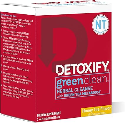 Amazon Com Detoxify Green Clean Herbal Cleanse Honey Tea Flavor 2 X 4 Oz Bottles Professionally Formulated Professionally Herbal Detox Drink Enhanced With Burdock Root Extract Green