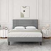 Novilla Full Size Bed Frame Upholstered Platform Bed Frame Full Bed Frame with Headboard, No Box Spring Needed, Noise-Free, Easy Assembly, Gray