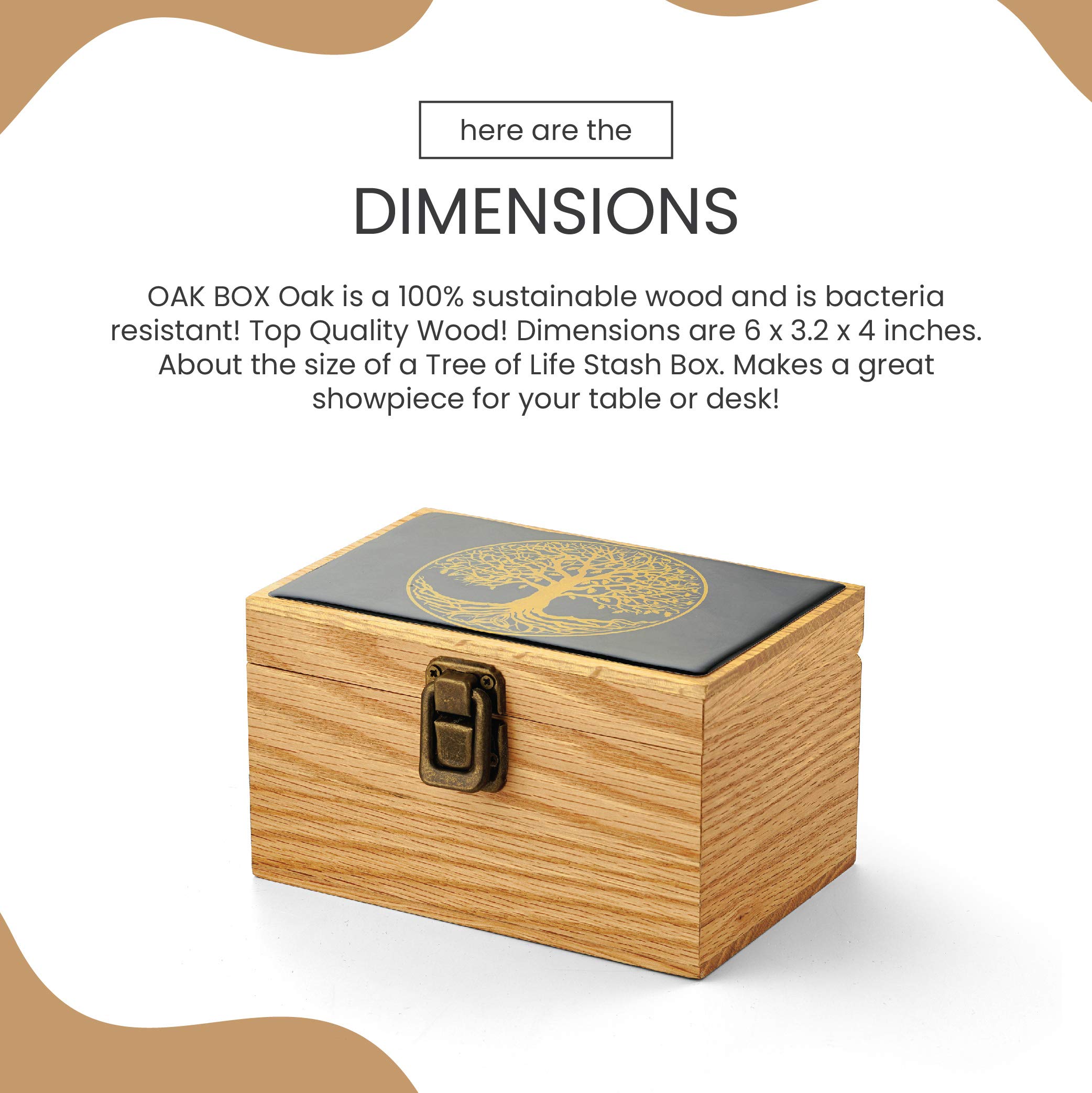 Tree of Life Oak Wood Stash Box Combo - Big Size Titanium 4 Part Herb Grinder - Airtight Wood Lid Glass Stash Jar - Engraved Wood Handmade Decorative Stash Box - Smell Proof and Airtight.