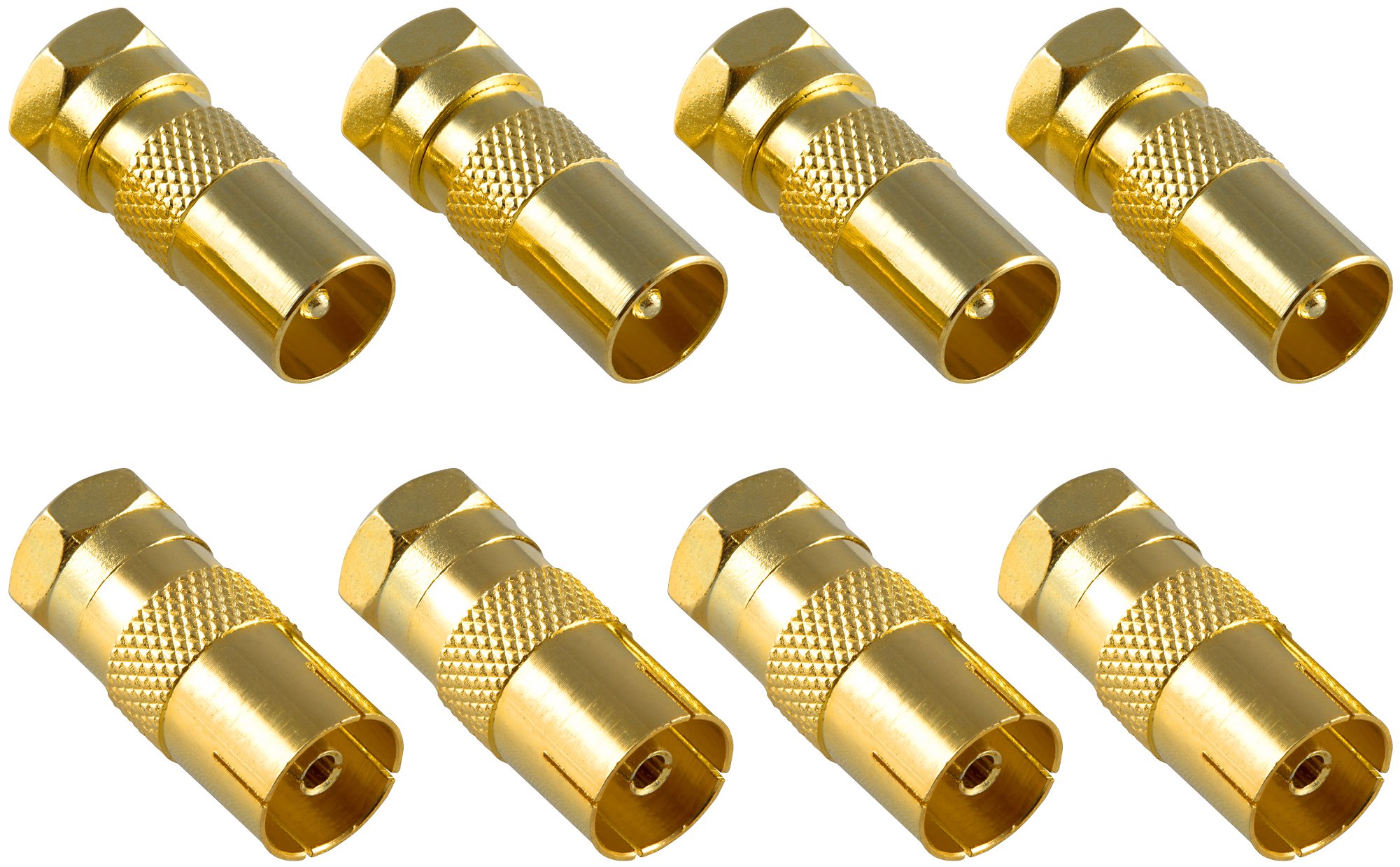 POPPSTAR 8x SAT adapter coax antenna (4x F-plug to IEC antenna plug, 4x to antenna socket), coax coupling for coaxial cable - antenna cable, gold-plated