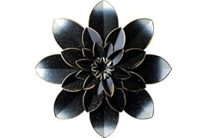 Picfarce Black Metal Flower Wall Art Decor, 9.5“ Rustic Modern Floral Sculpture, Distressed Hanging Home Decoration Accent Artworks for Indoor Bedroom Living Room Office Outdoor Garden Patio