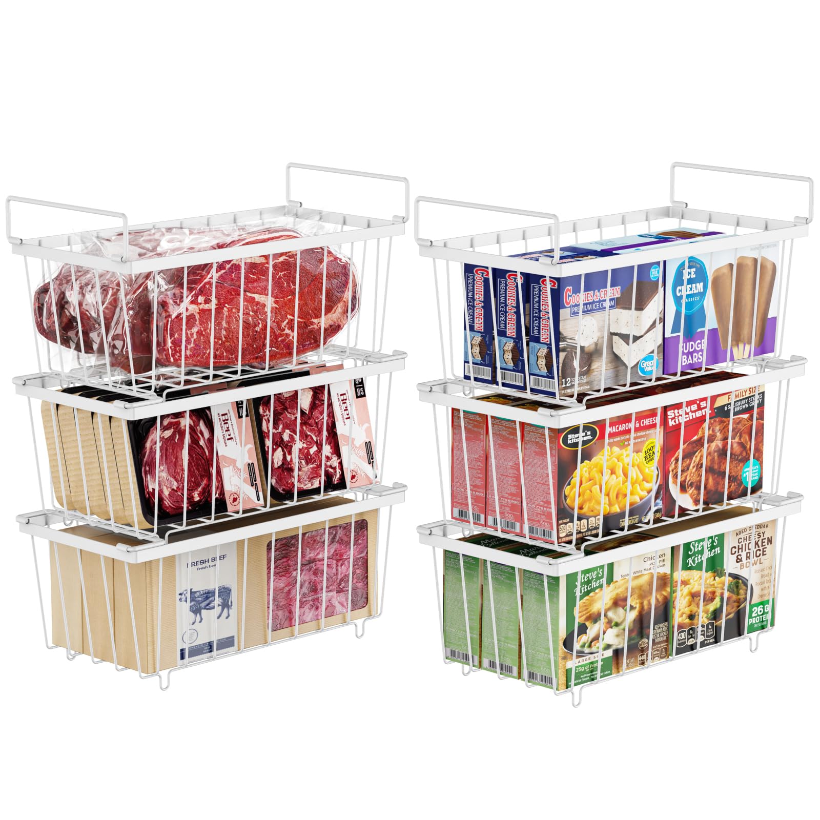 Photo 1 of iSPECLE Chest Freezer Organizer Bins - 6 Pack Small Stackable Deep Freezer Organizer Bins for Most 7 Cu.FT Freezer Sort Frozen Meat, Deep Freezer Organizer Bins Easy Access Food without Digging, White