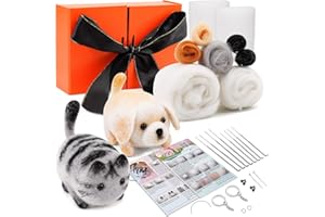 SHWAKK Needle Felting Kit, Needle Felting Starter Kit with Instructions, Needle Felting Pad, Felting Wool, Felting Needles, Keychain and Split Ring for Needle Felting Craft Project and DIY Handmade