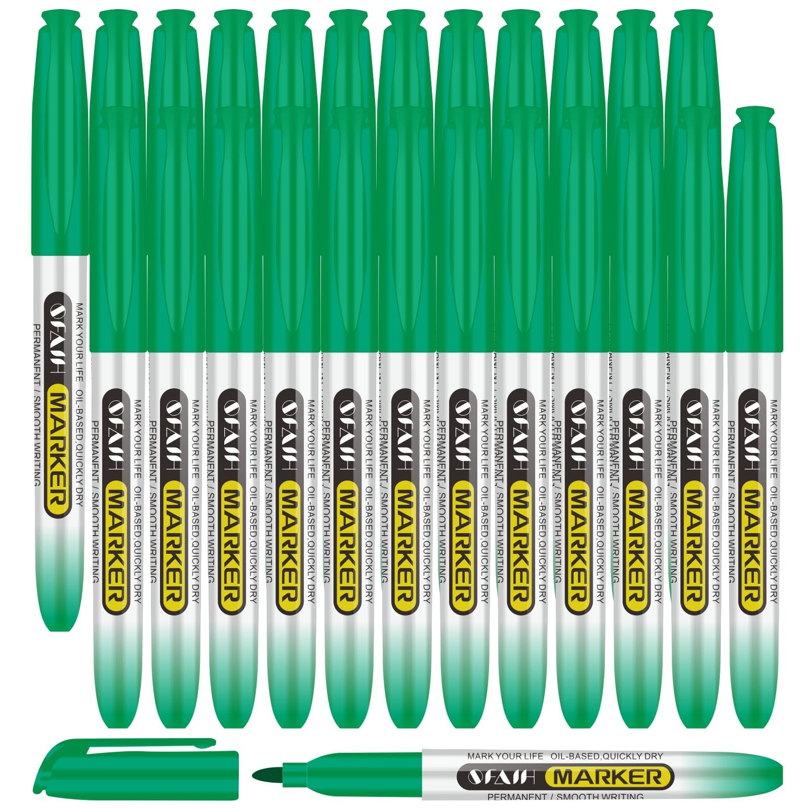 Photo 1 of SFAIH Green Permanent Markers Bulk - 24 Pack, 1s Quick Dry, Fine Point Permanent Markers for Paper Plastic Glass Metal Wood, Waterproof, Kitchen Classroom Office, Doodling, Marking, Non-Fading