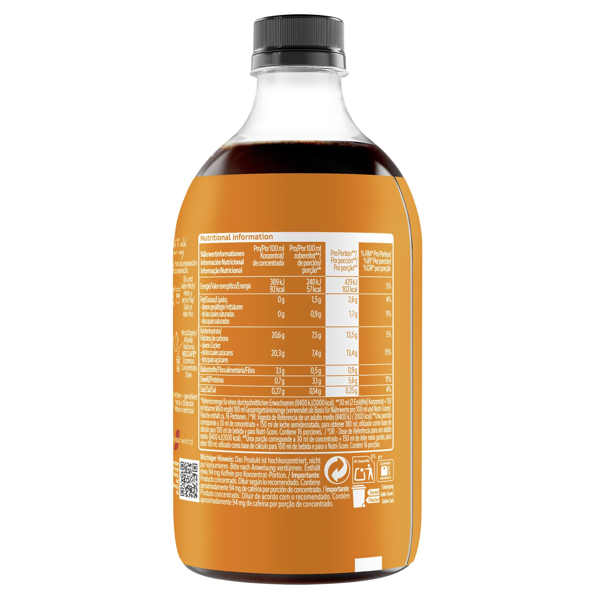 NESCAFÉ Espresso Concentrate Style Caramel, aromatisierters Getränkekonzentrat mit löslichem Bohnenkaffee, Karamell-Geschmack, 1er Pack (1 x 500ml) Einweg-Flasche 9