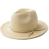 Joywant Womens Straw Fedora Beach Sun Hat, Packable Wide Brim Panama Hat for Women UV UPF50+ Summer Hat