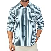 Hardaddy Men's Classic Color Contrast Striped Shirt Long Sleeve Casual Button Down Shirts Blouse
