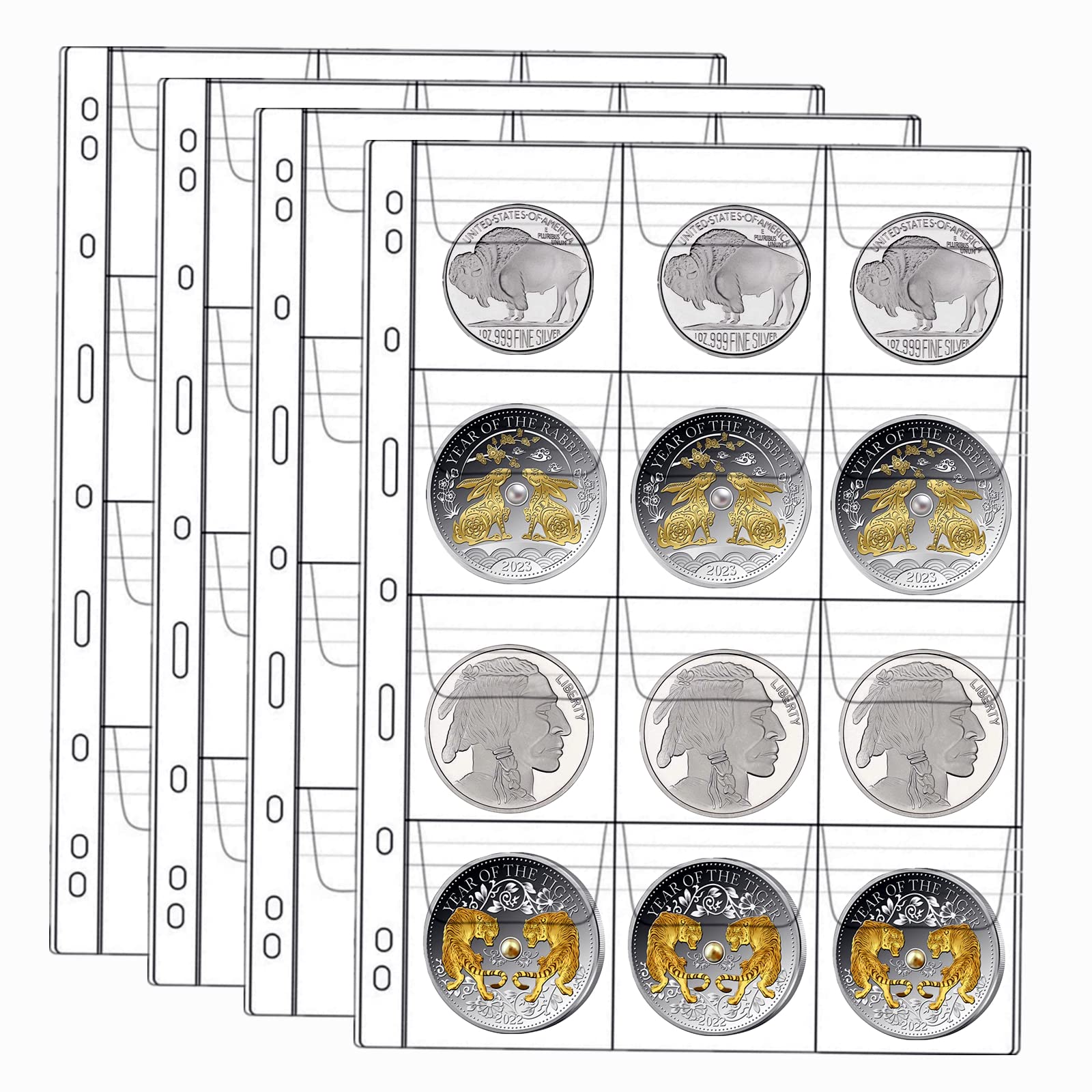 MUROAD 12-Pocket Coin Pages for Collectors, 10 Sheets Coin Collection Sleeves, Coin Collecting Supplies (12 pockets x 10 sheets)