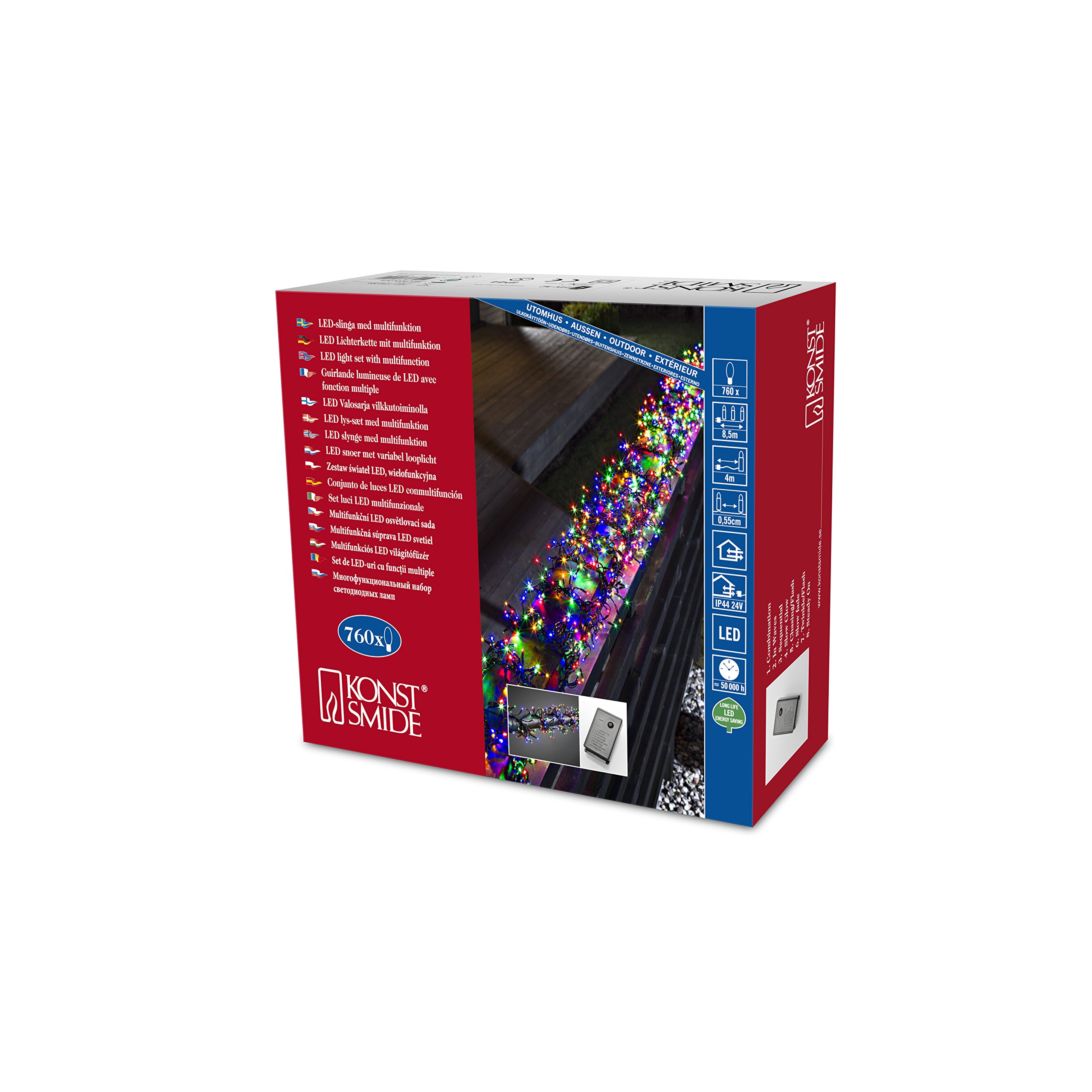 Konstsmide Christmas Lights LED Cluster Christmas Lights/Outdoor or Indoor (IP44)/24V Transforme /8 Functions, with Memory Control Unit/760 Multi Coloured Diodes/Black Cable String Lights