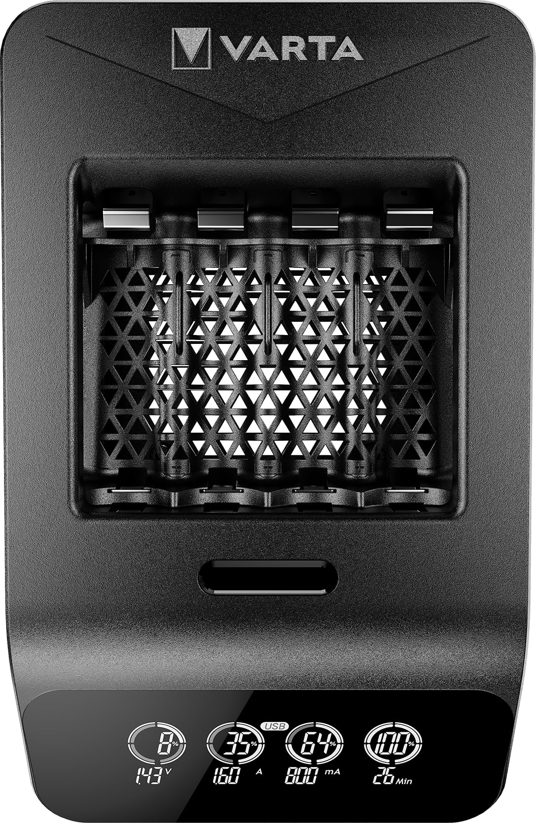 VARTA Smart Charger+ for AA/AAA, single bay charge, detection of defective cells, includes 4x VARTA Accu AA 2100 mAh