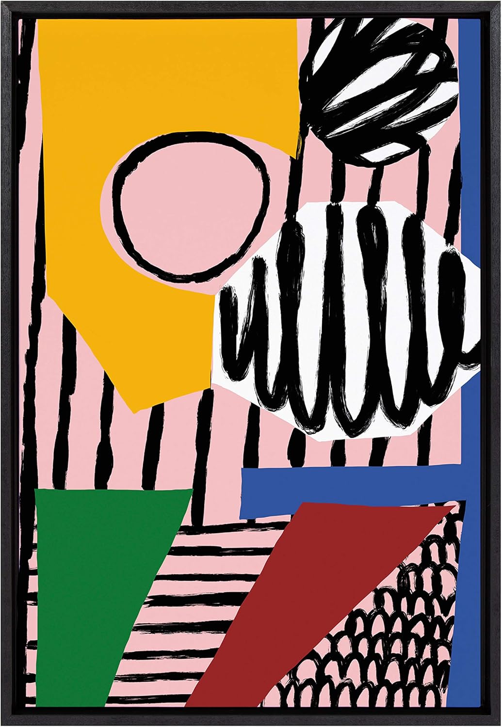 Kate and Laurel Sylvie Abstract Collage 1 Framed Canvas Wall Art by Marcello Velho, 23x33 Black, Abstract Wall Decor