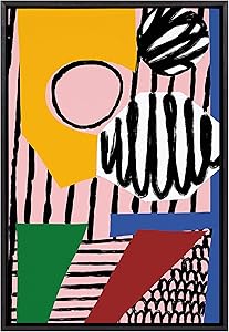 Kate and Laurel Sylvie Abstract Collage 1 Framed Canvas Wall Art by Marcello Velho, 23x33 Black, Abstract Wall Decor