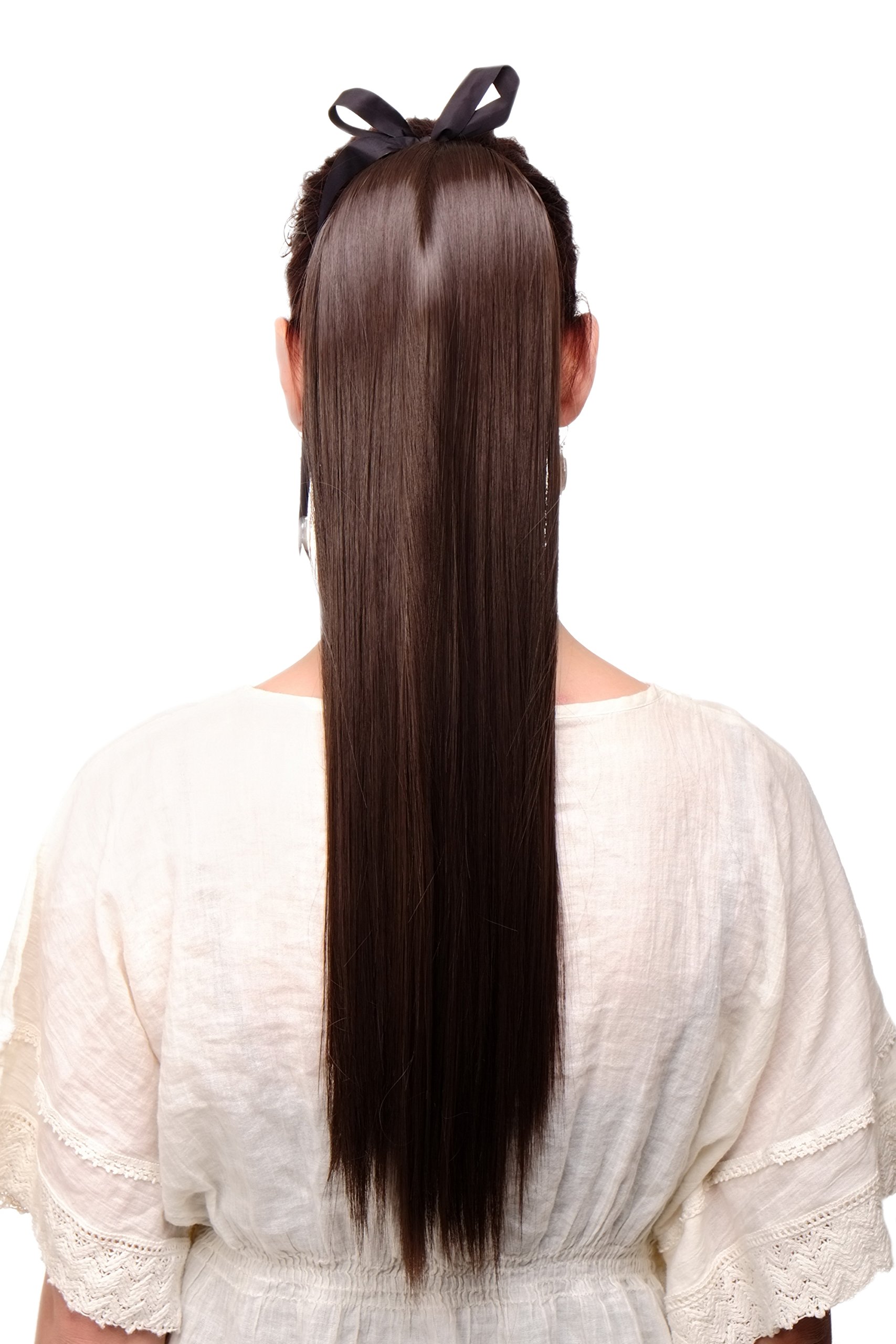 WIG ME UP C9429-6 Hairpiece ponytail extension long straight very light with ribbon and comb wrap around system chocolate brown 23,5inch