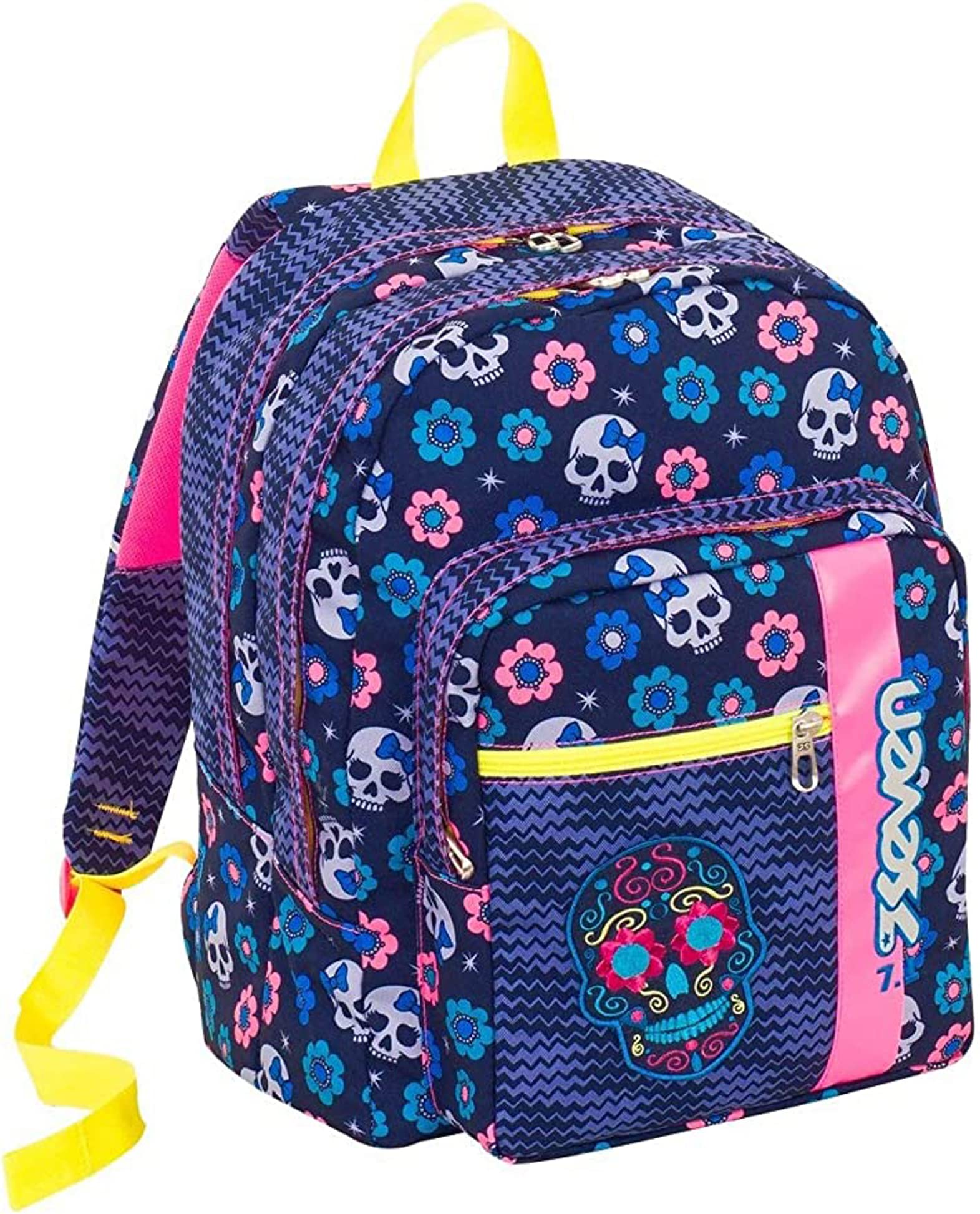 Seven Outsize school backpack - MEXI GIRL - Blue and Pink - 33 litre - reflective inserts