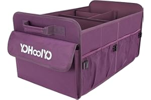 YOHOOLYO Car Trunk Organizer for SUV 72L Large Capacity Collapsible 4 Compartment Storage, Multicolor Car Accessories for Women/Men, Purple