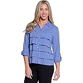 TRU LUXE Stripe Tiered Ruffle Shirt, Cobalt, M