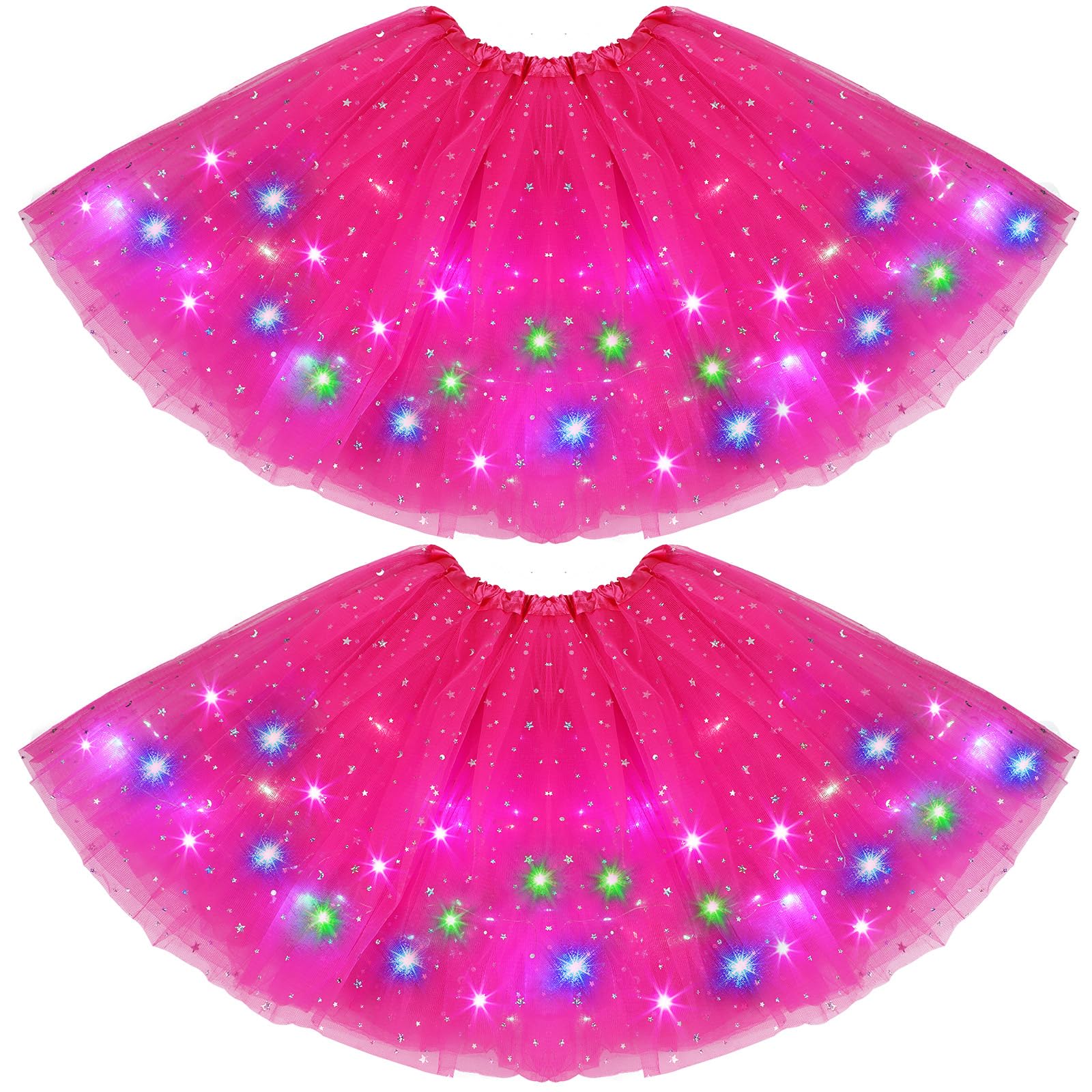 Photo 1 of 2 Pack LED Tutu Skirt Layered Tutus for Women Light up 80's Tulle Tutu Skirt Party Carnival Costume(Rose Red)