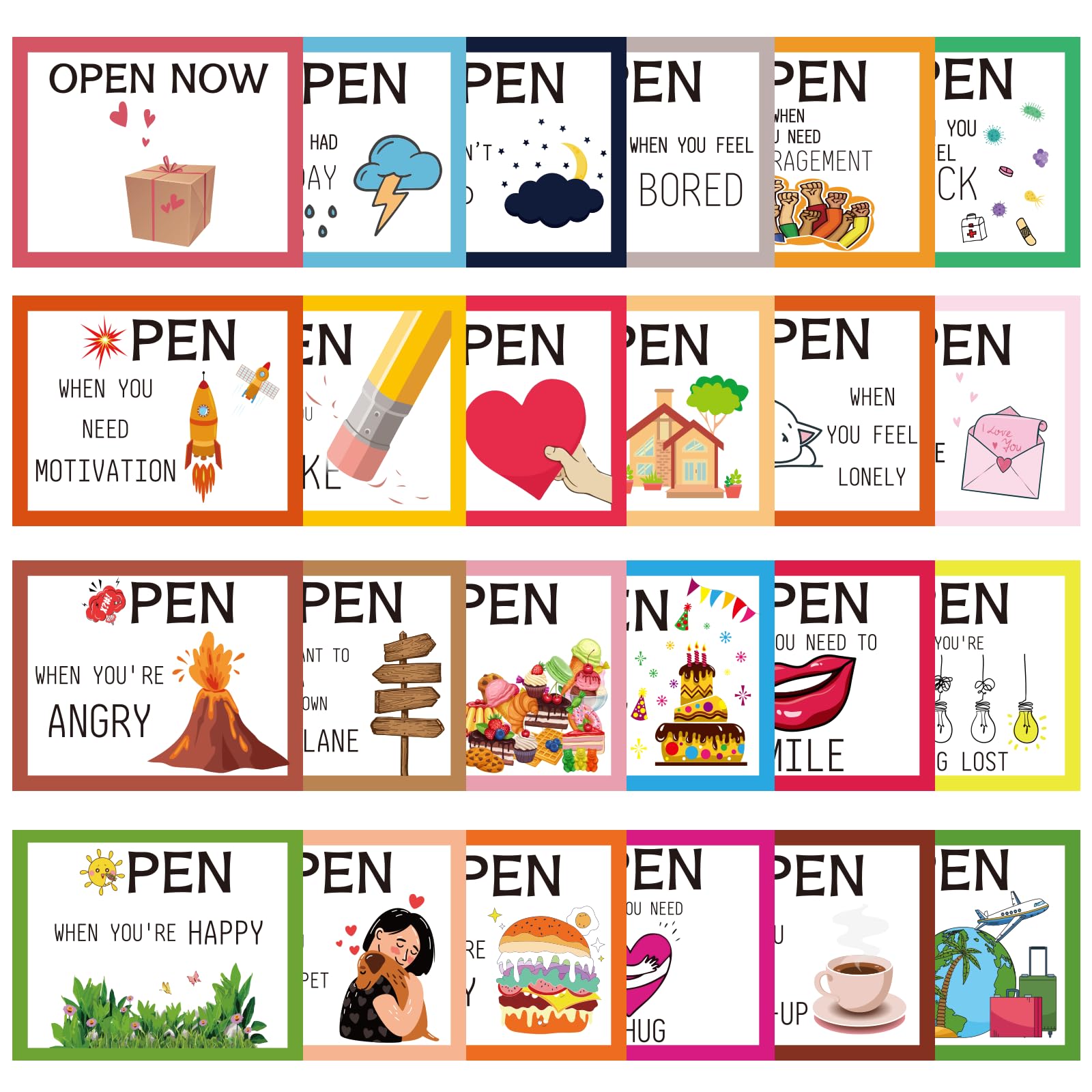 Photo 1 of 24 Pcs Open When Envelopes, Colorful Open When Letters Kit Envelopes, Open When Cards for College Student, Long Distance Gifts For Daughter Son Boyfriend Girlfriend, Long Distance Relationship Gifts