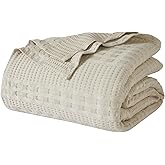 VHC Brands 100% Cotton Waffle Weave King Blanket 108"x90", Decorative Lightweight Spring and Summer Throw Blanket, Bedroom Decor for Bed, Couch, or Sofa, Natural