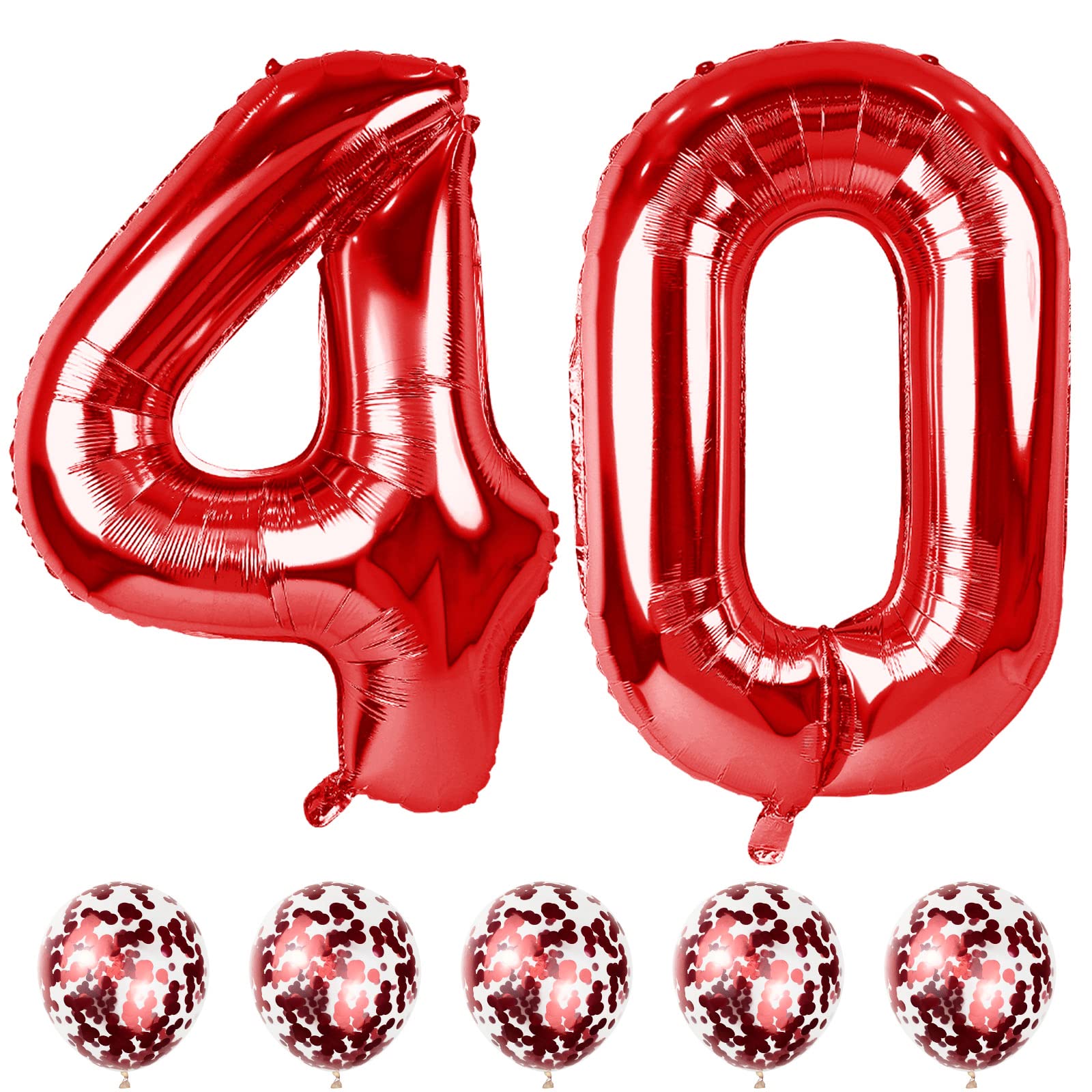 40 Inch Giant Red Foil Number 40 Balloon Kit with Red Confetti for Women, Girls, Boys, Men - 4th 40th Birthday and Anniversary Party Decorations