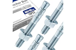 10Pcs M8×80mm Wedge Anchor Bolt, Q235 Carbon Steel Hot Dipped Galvanized, Concrete Anchor Screws Kit, Anti-Rust Metric Expans