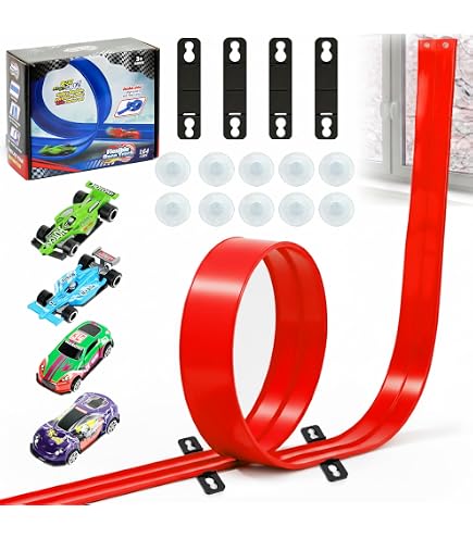 Piste Course Enroulable pour Enfants, Rampe Longue Flexible avec 12