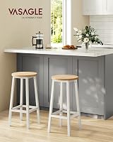 VASAGLE Bar Stool Set of 2 Kitchen Chair High Seat with Footrest Beige White view 2