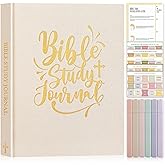 Lanpn Bible Study Guide Journals for Women with Tabs & Highlighters, Church Notes Taking Daily Devotional Journaling, Linen Bible Prayer Notebook Christian Religious Faith Based Gifts, Beige