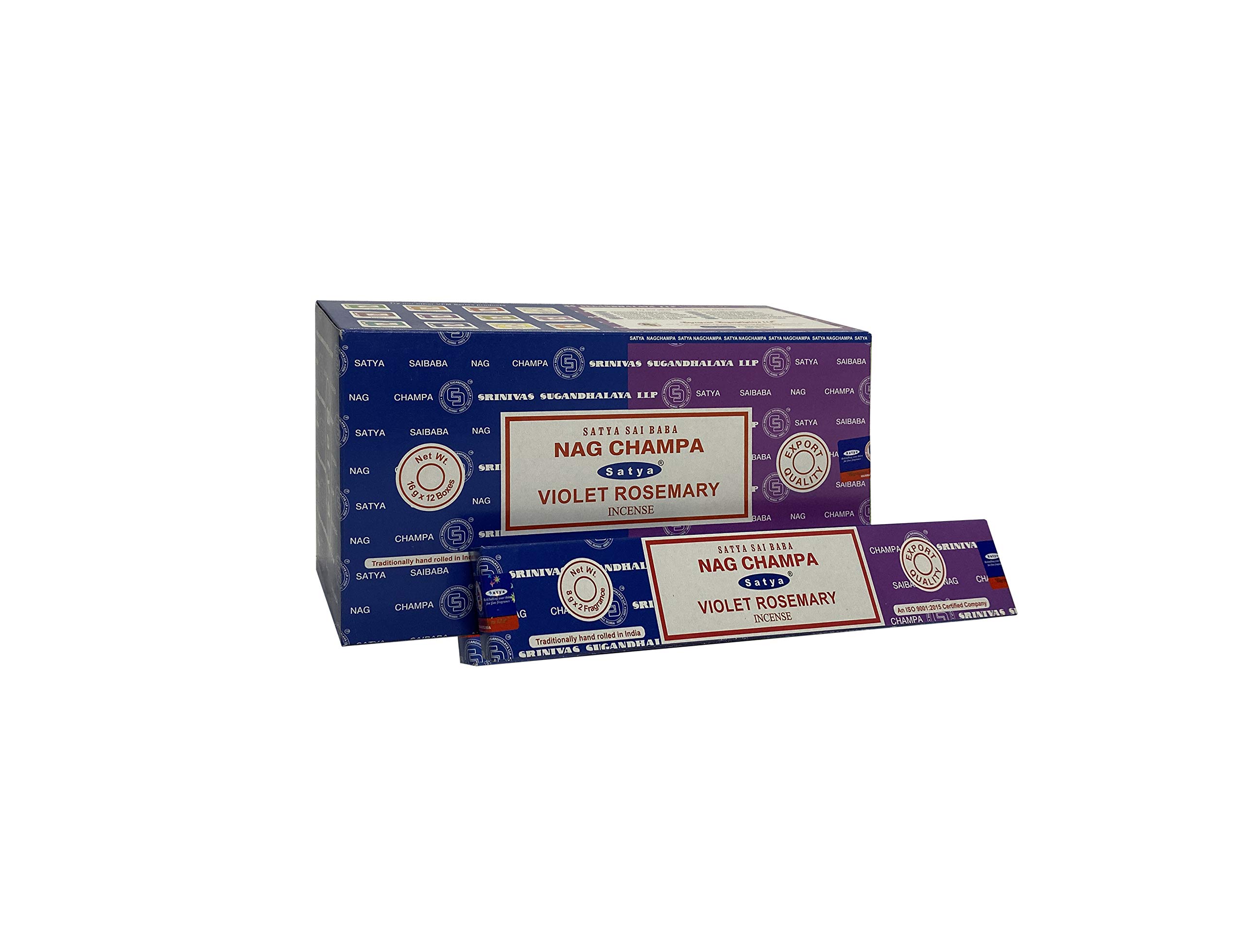 Satya 01340 Nag Champa & Voilet Rosemary Combo Set Of Incense Sticks, 12 Packs x 16g
