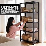 Crystals 5 Tier Plastic Shelving Unit Black 60x30x173cm Garage Storage view 3